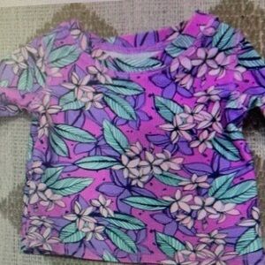 Floral Kids Swim Top - Purple and Green